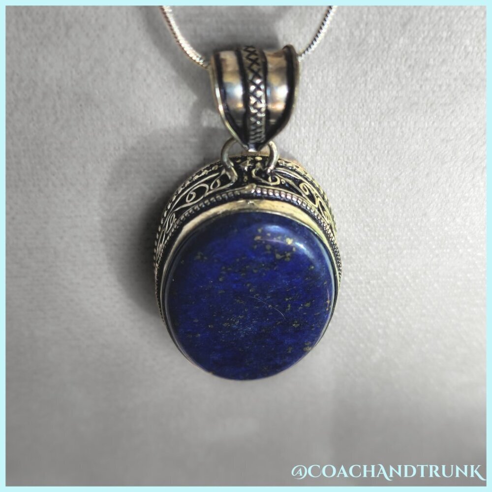 Natural Lapis Lazuli Pendant 100% Hand Crafted and Sterling Chain Necklace NEW